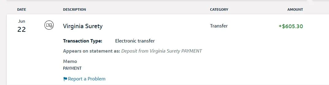 Chase 租車險理賠款 USD 605.30 ACH 入帳美國銀行帳戶