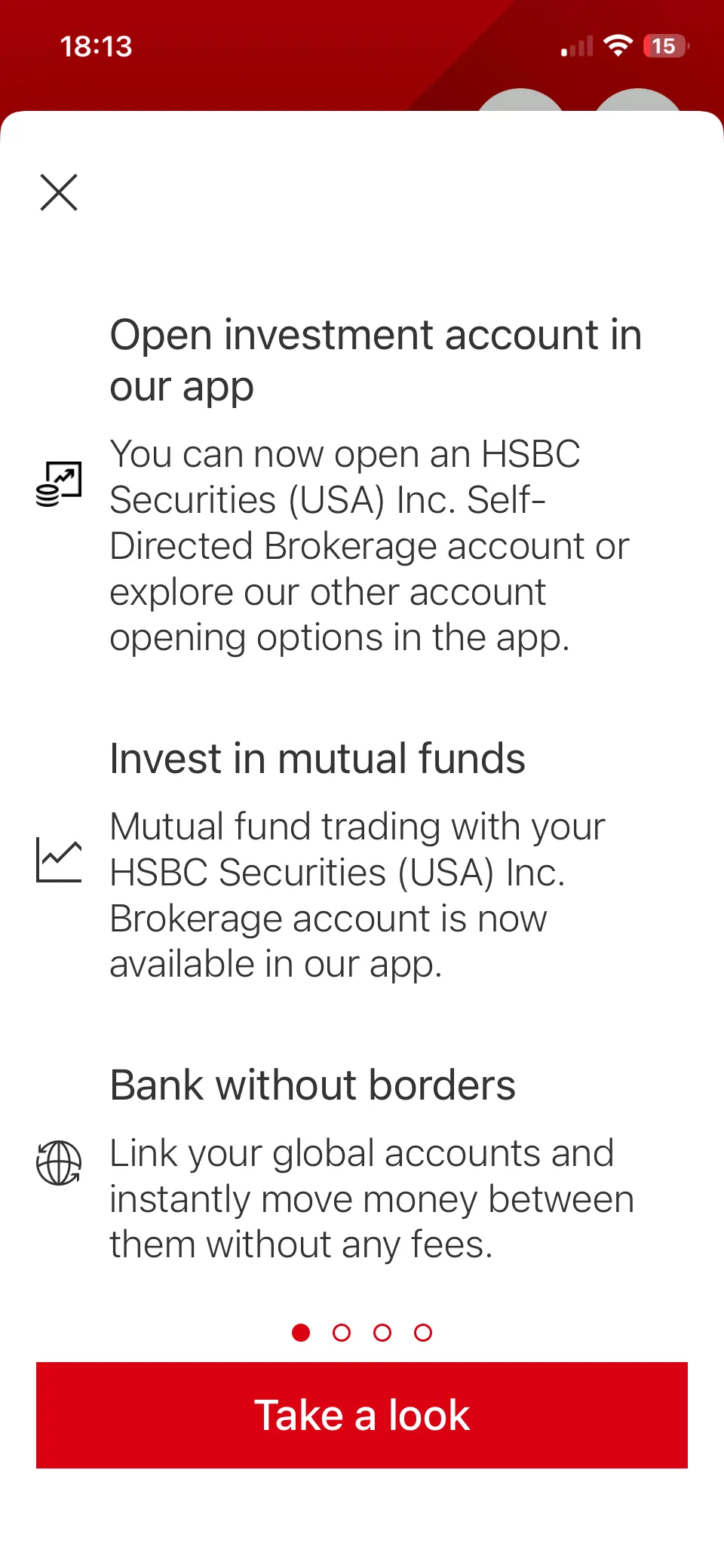 HSBC US App 跳出的新功能介紹：可以在 App 裡開 Self-Directed Brokerage