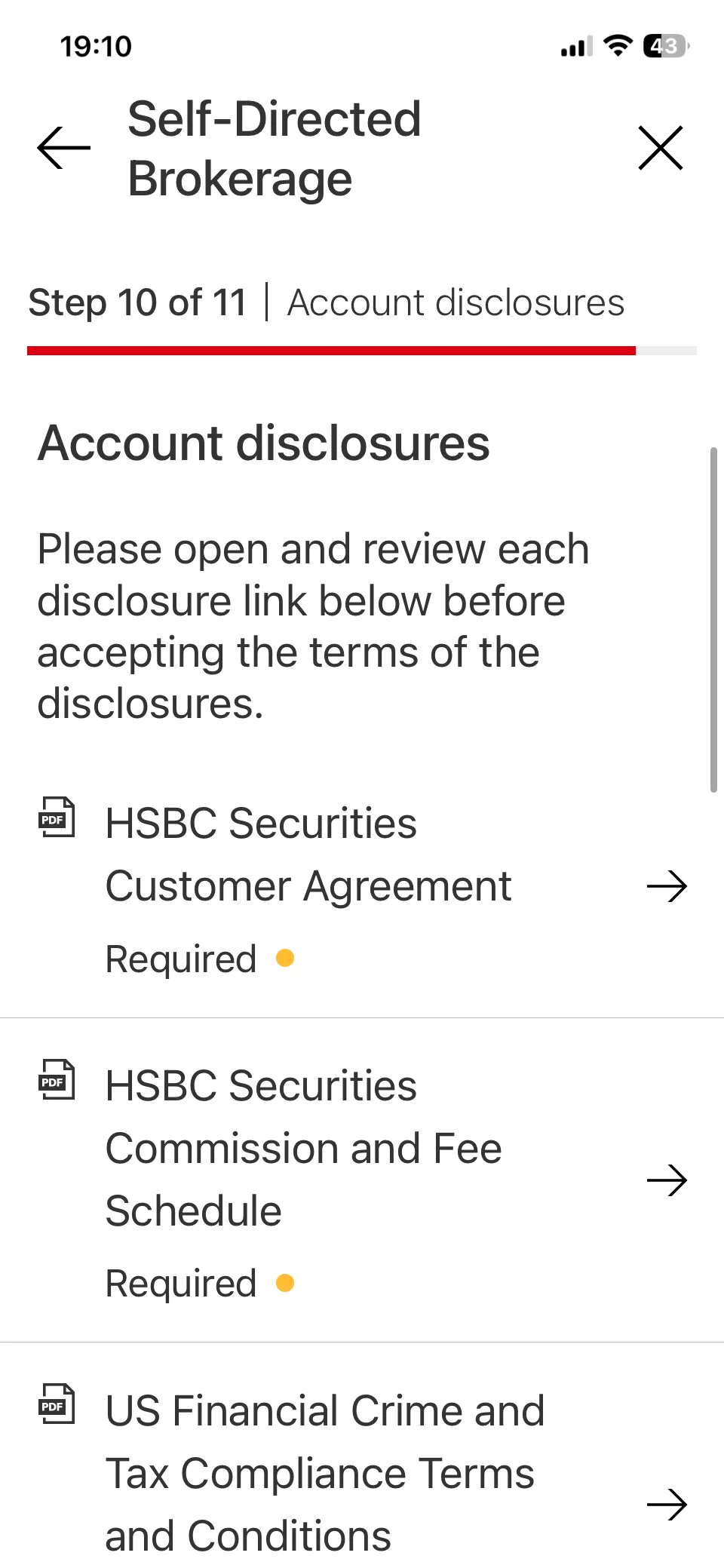 Step 10 帳戶揭露：7 份 Required 文件都要點開
