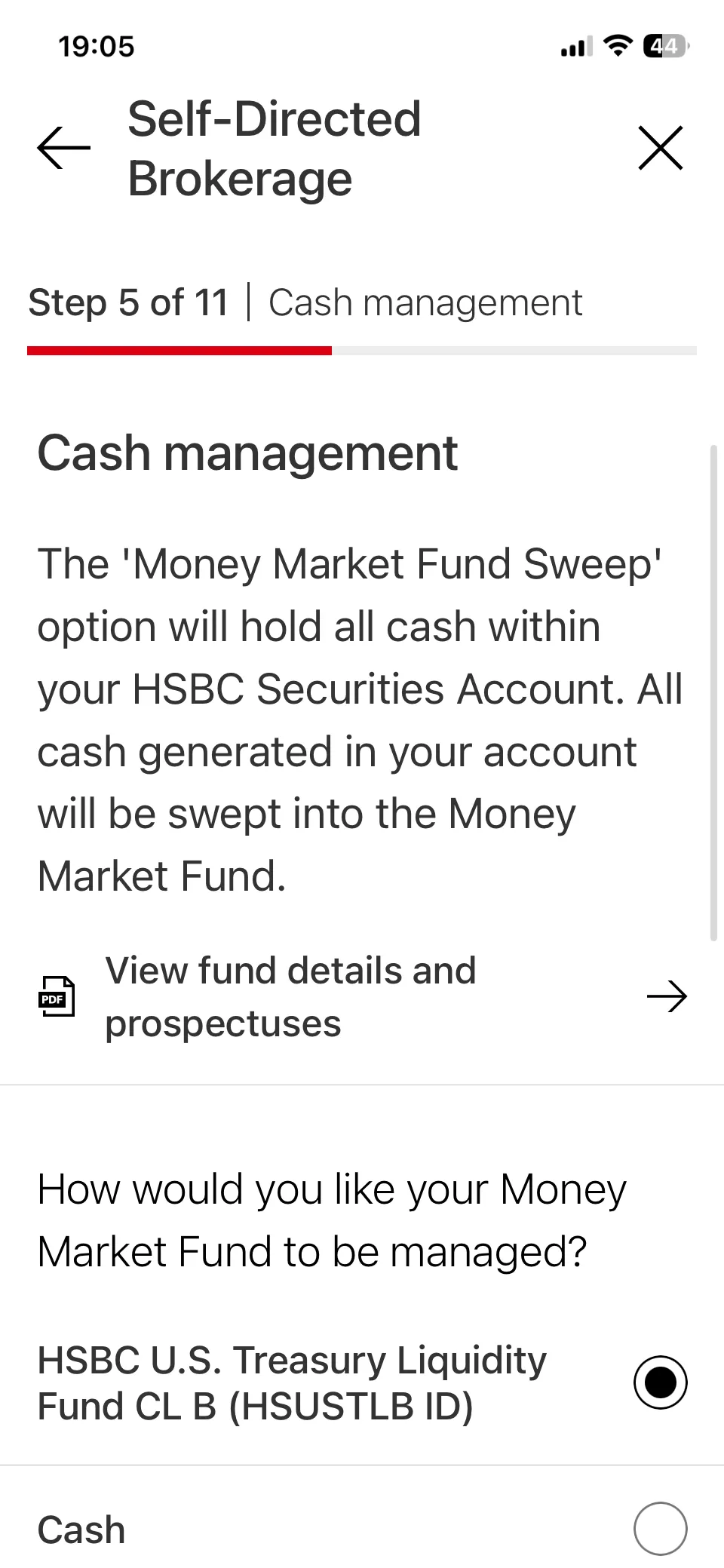 Step 5 現金管理：HSBC U.S. Treasury Liquidity Fund 與 Cash 二選一
